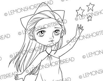 Digital Stamp Reach for the Stars Fairy, Digi Coloring Page, Fantasy, Congratulations Birthday Card, Download