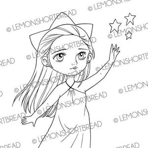 Digital Stamp Reach for the Stars Fairy, Digi Coloring Page, Fantasy, Congratulations Birthday Card, Download