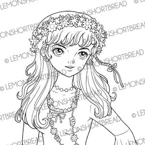 Digital Stamp Flower Power Girl, Digi Coloring Page Download, Summer Spring, 60s Hippie Retro Style, Scrapbooking image 1