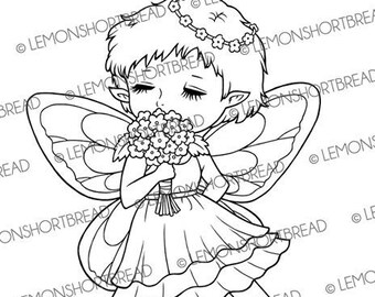 Sello Digital Smell Flowers Pixie, Digi Fantasy Fairy, Primavera Verano, Dibujo para Colorear Anime, Descargar