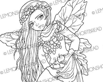 Digital Stamp Autumn Apple Fairy, Digi Coloring Page, Fantasy Fall Anime Art, Leaves Leaf Girl, Instant Download