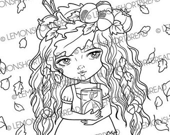 Autumn Spice Fairy Digital Stamp: Pumpkin Fall Coloring Page (PDF/PNG)
