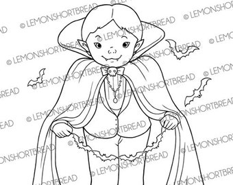Digital Stamp Dracula Party, Digi Halloween Vampire, Horror Classic Monsters, Coloring Page, Line Art Download
