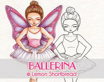 Digital Stamp Ballerina Ballet, Digi Download, Fairy Girl, Fantasy, Clip Art, Coloring Page