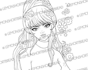 Digital Stamp 60s Rock and Roll Girl, Digi Coloring Page, Anime Retro Mod  Fashion, Sixties Flowers, Download 