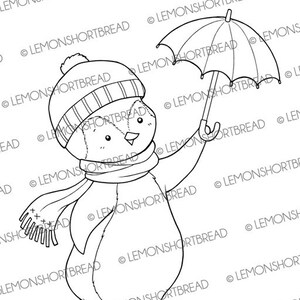 Digital Stamp Penguin Umbrella, Digi Download, Winter Holiday Merry Christmas, Animal Clip Art Image, Coloring Page, Scrapbooking image 2