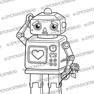 Digital Stamp Robot in Love, Digi Stamps Valentine's Day Heart, Boys ...