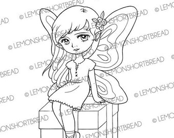 Digital Stamp Gift Box Fairy, Digi Coloring Page, Birthday Presents Christmas, Fantasy Anime, Clip Art Card Making