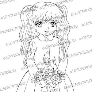 Digital Stamp Christmas Candle Girl, Digi Coloring Page, Holly, Scrapbooking Card Making Crafts, Instant Download
