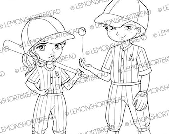 Digital Stamps Baseball Teamies, Digi Sports Team, Boy Girl Children Kids, Crafting Clip Art, Download