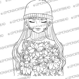 Digital Stamp Poinsettia Bouquet, Christmas Digi Printable Coloring Page, Winter Crafting, Clip Art Card Scrapbooking image 1