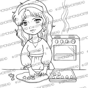Digitale stempel bakken koekjes, Digi Lady Girl Pastry Baker, Valentijnsdag, Instant Download