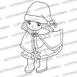 Digital Stamp Winter Wonderland Girl, Digi Download, Snowflake, Christmas Card Making Crafts, Children Kid's image 1