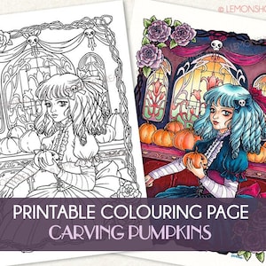 Printable Digital Colouring Page Carving Pumpkins Girl - Etsy