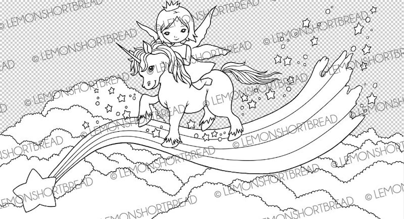 digital stamp rainbow unicorn fairy digi coloring pages etsy