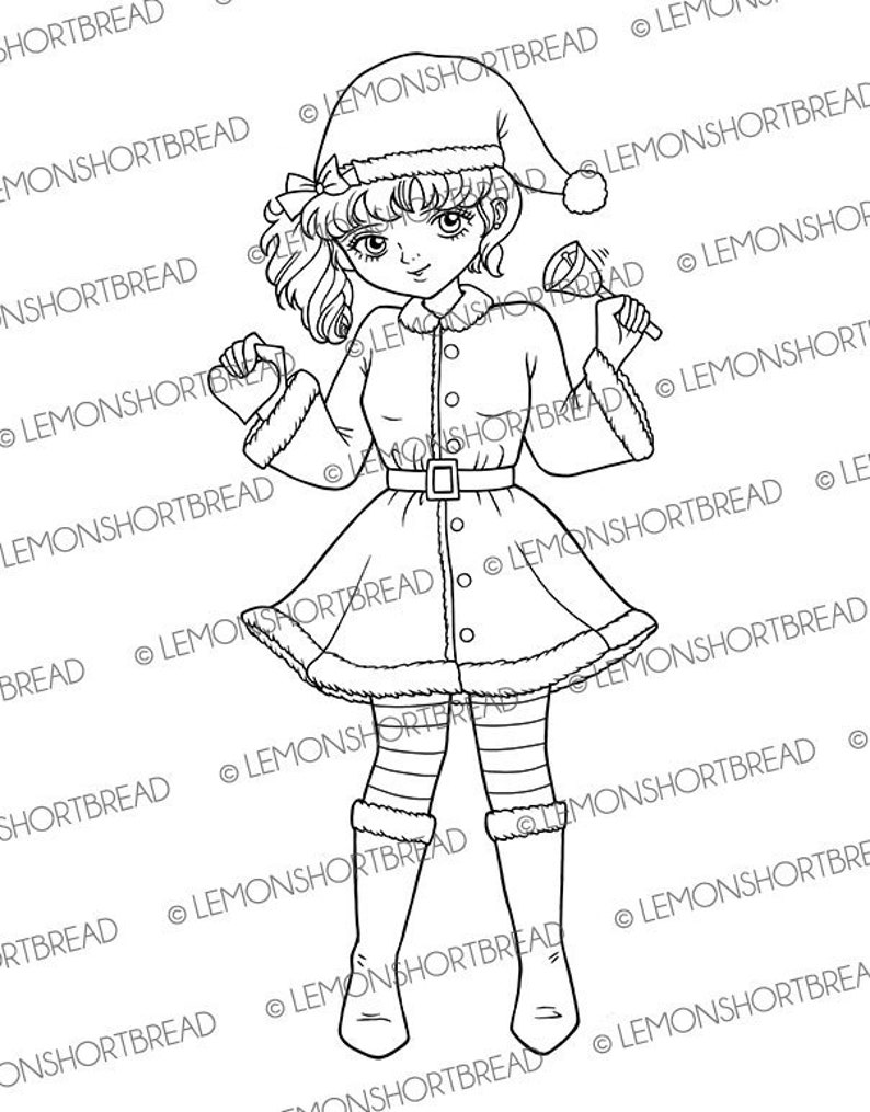 Digital Stamp Christmas Jingle Bells Girl Digi Stamps Santa image 0