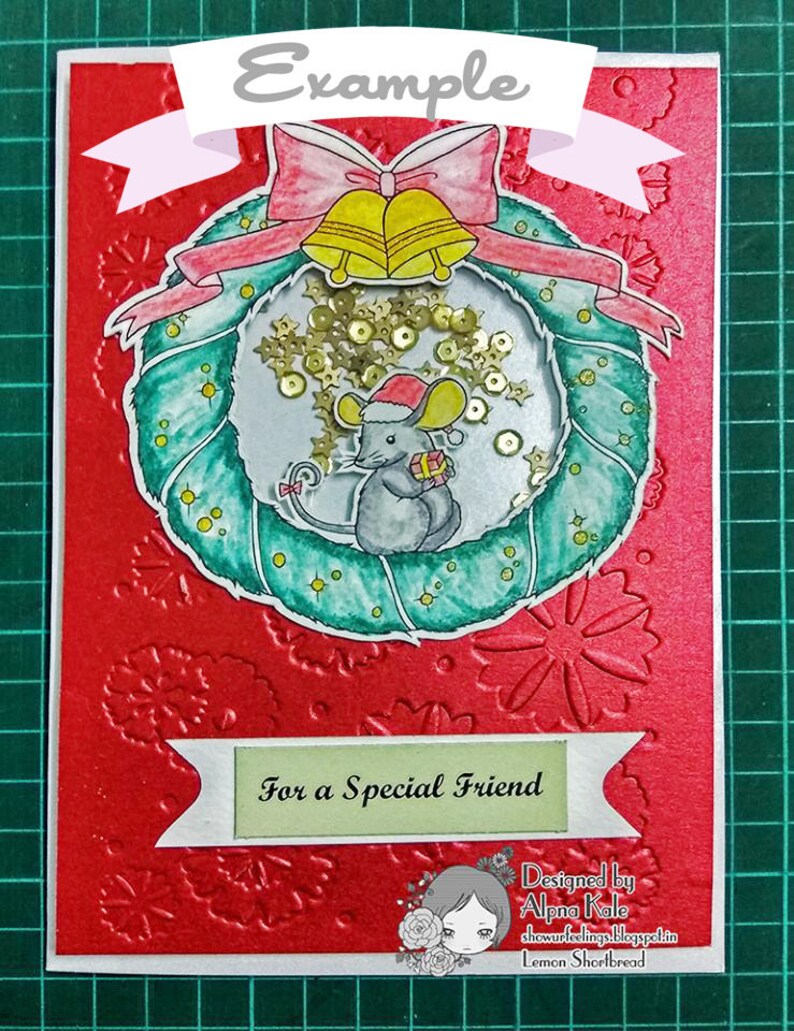 Digital Stamp Christmas Wreath Mouse, Digi Coloring Page, Holly Holiday Craft, Merry Xmas, Clip Art Crafting Download image 4