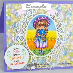 Easter Egg Digital Digi Stamp Download, Girl Basket Eggs, Coloring Page, Scrapbooking Clip Art Graphic, Children's Craft image 4