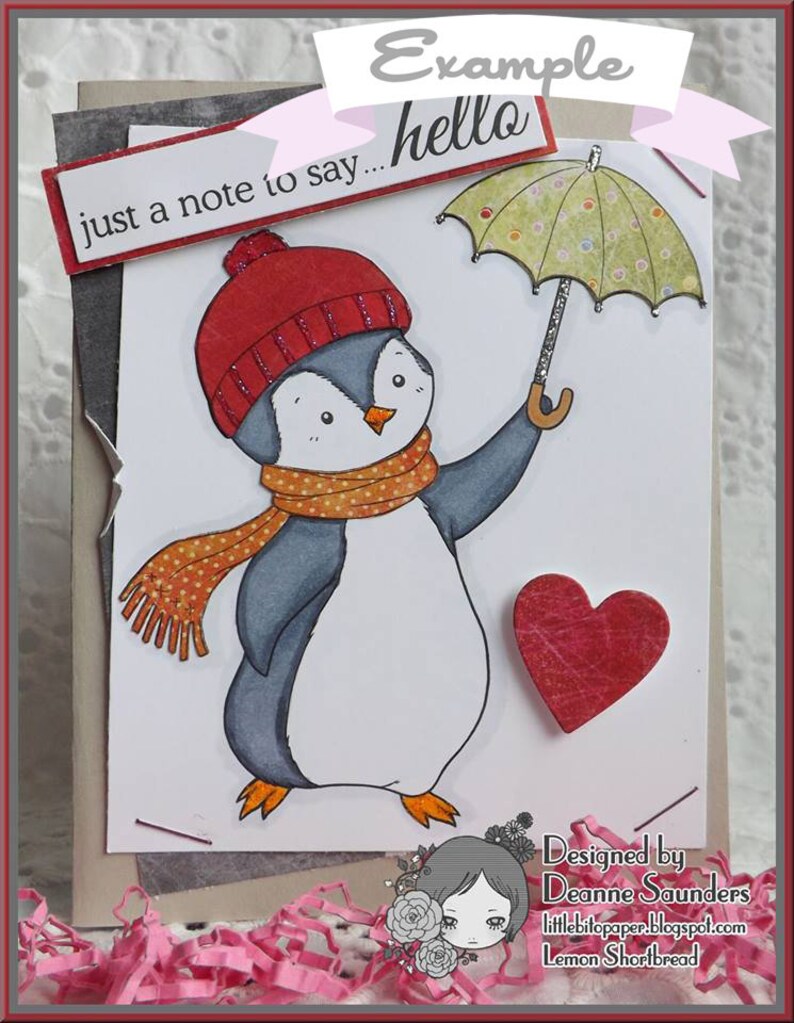 Digital Stamp Penguin Umbrella, Digi Download, Winter Holiday Merry Christmas, Animal Clip Art Image, Coloring Page, Scrapbooking image 5