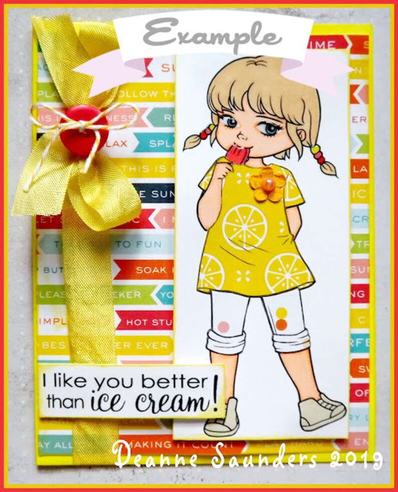 Boy Girl Coloring Page Clip Art Scrapbooking Digital Stamps Ice Cream Break Summer Kids Children Digi Download