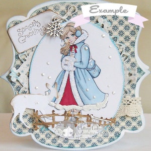 Digital Stamp Winter Snow Muff Girl Digi Christmas Coloring image 4