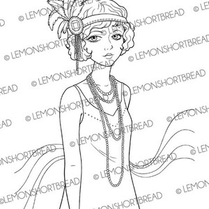 Digital Stamps Art Deco Flapper Girls, Digi Printable Coloring Pages, Vintage Fashion, Line Art Image, Download image 3