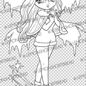 Digital Stamp Winter Frost Fairy, Digi Printable Colouring Page, Merry Christmas Snowflake Fantasy, Instant Download, Anime Art image 2