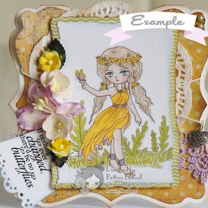 May include: A handmade card featuring a whimsical illustration of a girl with blonde hair and a yellow dress, surrounded by flowers and butterflies. The card includes the quote "If nothing ever changed, there'd be no butterflies."