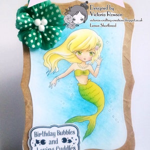 Digital Stamp Mermaid Waving, Digi Fantasy Girl, Coloring Page Fairytales, Big Eyed Clip Art, Télécharger image 6