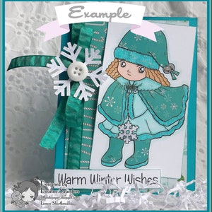 Digital Stamp Winter Wonderland Girl, Digi Download, Snowflake, Christmas Card Making Crafts, Children Kid's image 3