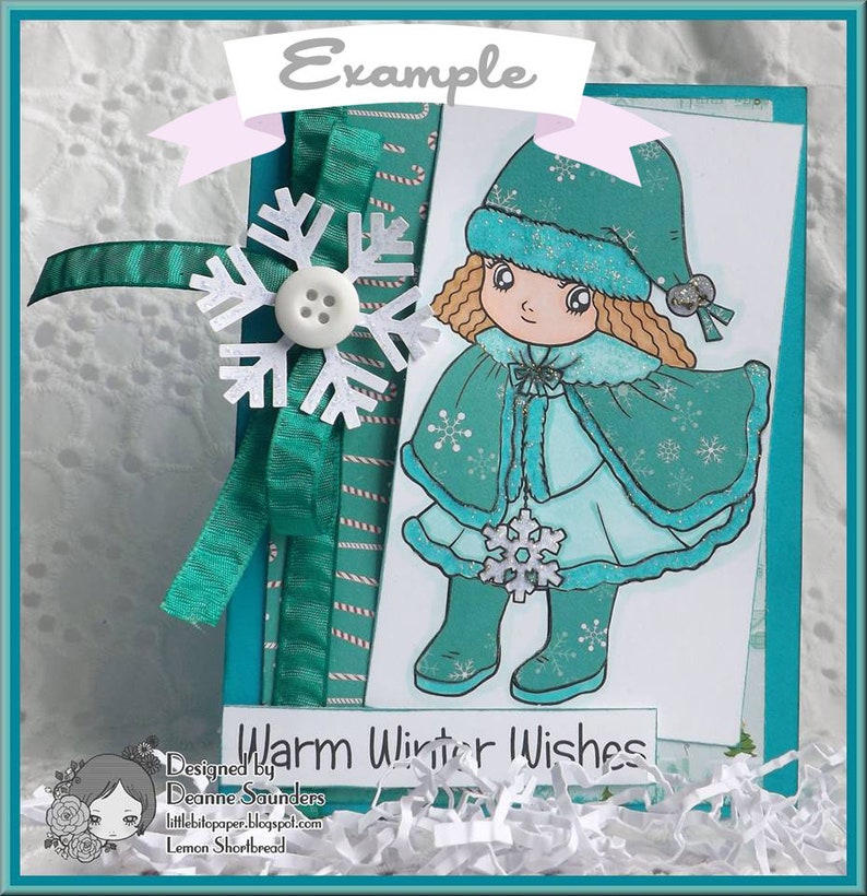 Digital Stamp Winter Wonderland Girl, Digi Download, Snowflake, Christmas Card Making Crafts, Children Kid's image 3