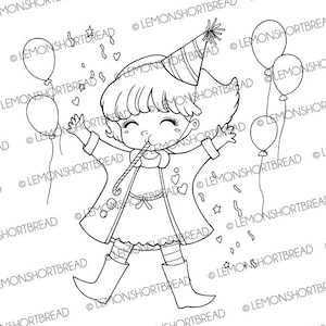 Digital Stamp Party Celebration, Digi Download, New Year, Congratulations, Balloons, Happy Birthday, Clip Art, Coloring Page