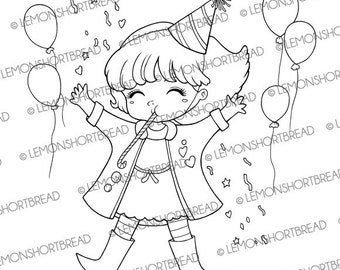 Digital Stamp Party Celebration, Digi Download, New Year, Congratulations, Balloons, Happy Birthday, Clip Art, Coloring Page
