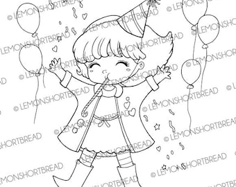 Digital Stamp Party Celebration, Digi Download, New Year, Congratulations, Balloons, Happy Birthday, Clip Art, Coloring Page