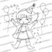 Digital Stamp Party Celebration, Digi Download, New Year, Congratulations, Balloons Girl, Happy Birthday, Clip Art Graphic, Coloring Page