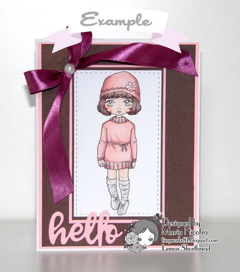 Digital Stamp Beanie Girl, Digi Autumn Fall Winter, Printable Colouring Page, Christmas, Big Eyed Art, Download image 5