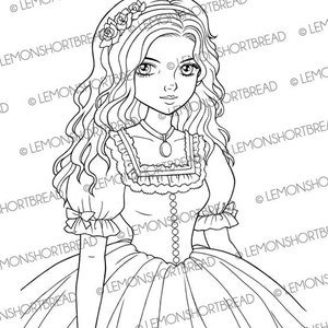 Digital Stamp Belle Girl, Digi Coloring Page, Victorian Edwardian, Anime Art, Printable Download