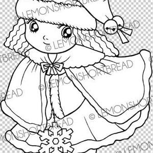 Digital Stamp Winter Wonderland Girl, Digi Download, Snowflake, Christmas Card Making Crafts, Children Kid's image 2