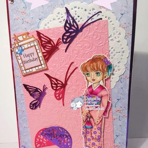 Digital Stamp Kimono Girl, Digi Japanese Cherry Blossom, Printable Coloring Page, Anime Spring Flowers image 6