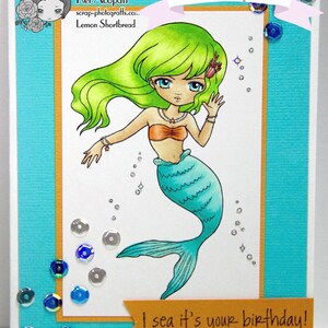 Digital Stamp Mermaid Waving, Digi Fantasy Girl, Coloring Page Fairytales, Big Eyed Clip Art, Télécharger image 4