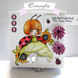 Digital Stamp Ladybug Ladybird Girl, Digi Coloring Page, Fantasy Garden Summer Flowers, Instant Download image 7