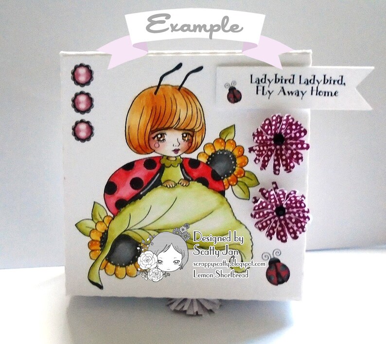 Digital Stamp Ladybug Ladybird Girl, Digi Coloring Page, Fantasy Garden Summer Flowers, Instant Download image 7