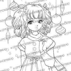 Digital Stamp Christmas Ornaments Girl, Digi Coloring Page, Anime Art, Winter Holidays, Image Download