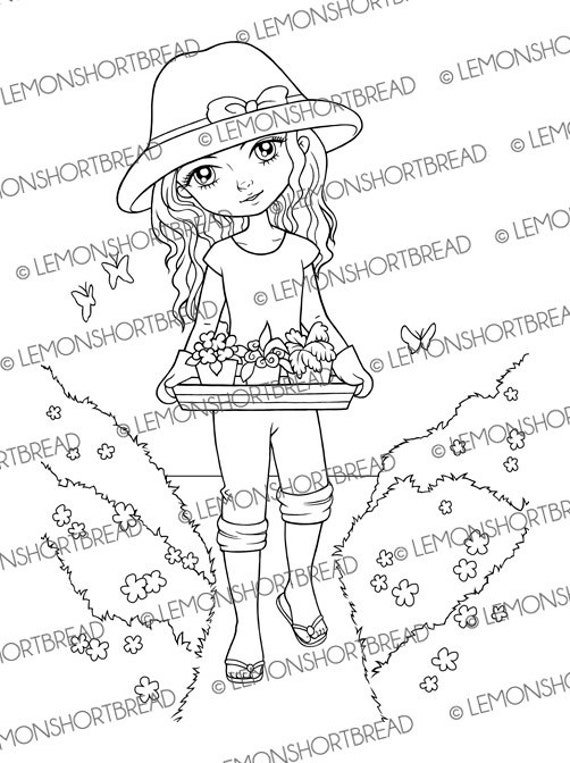 Digitalen Stempel Gartenarbeit Madchen Digi Download Etsy