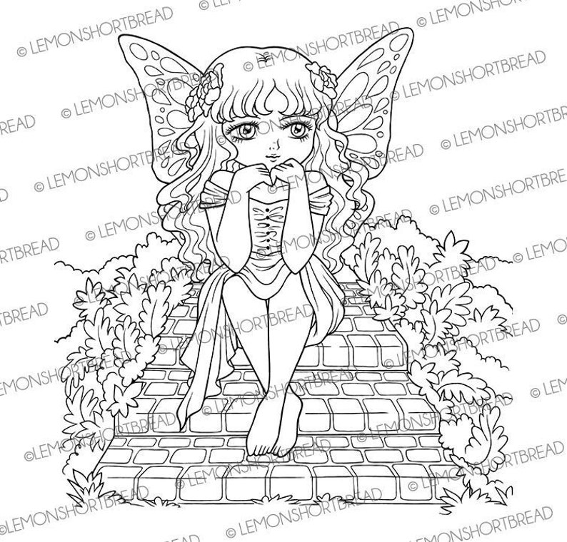 Digital Stamp Fairy Ponder Digi Fantasy Printable Coloring image 0