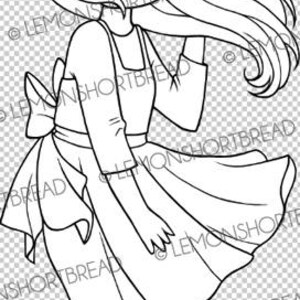 Digital Stamp Windy Days Girl, Digi Colouring Page, Spring Summer Autumn, Thinking of You, Children Kids, Scrapbooking Image image 3