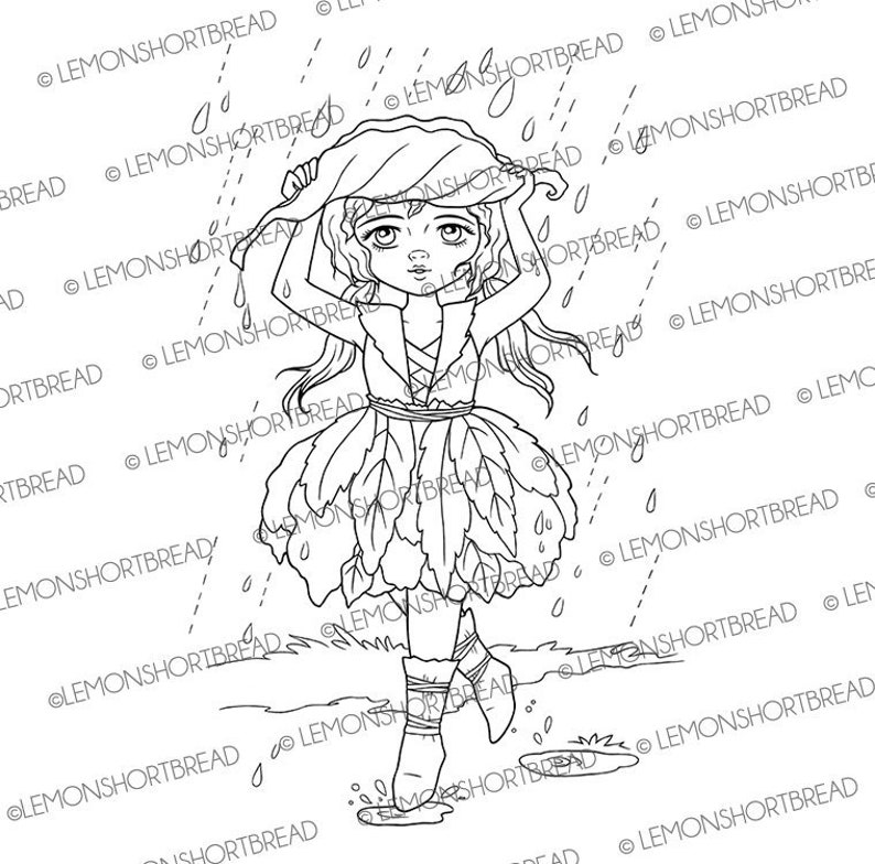 Digital Stamp Rain Shield Digi Fantasy Stampabile Pagina da image 0