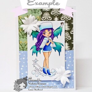 Digital Stamp Winter Frost Fairy, Digi Printable Colouring Page, Merry Christmas Snowflake Fantasy, Instant Download, Anime Art image 3