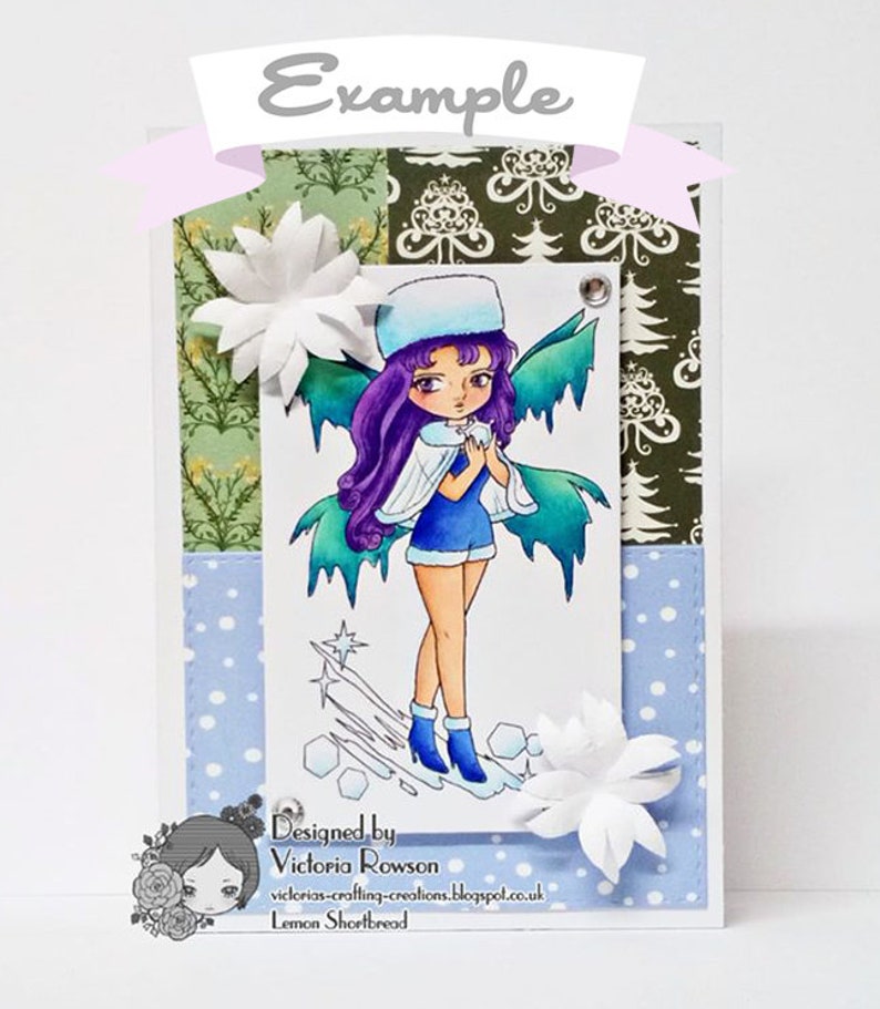 Digital Stamp Winter Frost Fairy, Digi Printable Colouring Page, Merry Christmas Snowflake Fantasy, Instant Download, Anime Art image 3