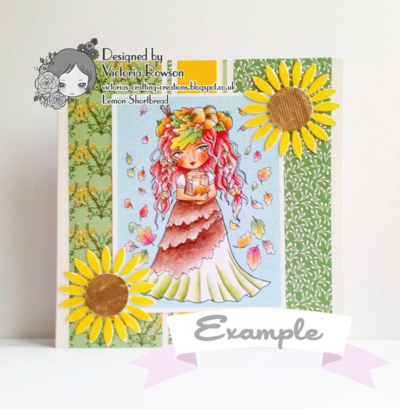Digital Stamp Autumn Spice, Digi Fairy Girl, Pumpkin Fall Leaves, Printable Coloring Page, Fantasy Anime Art image 5
